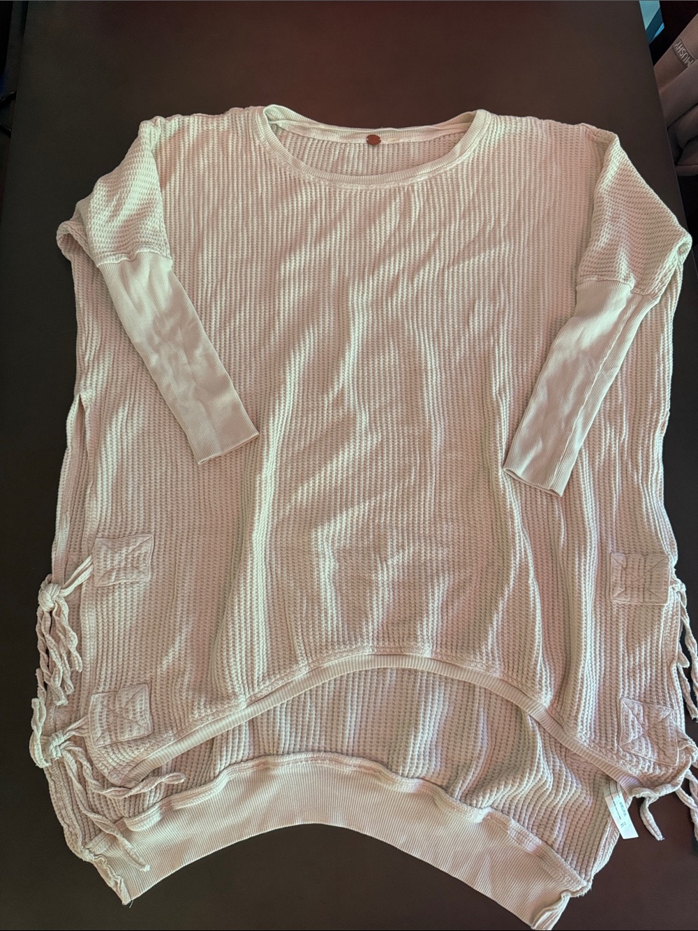 Women's Cream Waffle-Knit Side-Tie Tunic Sweater